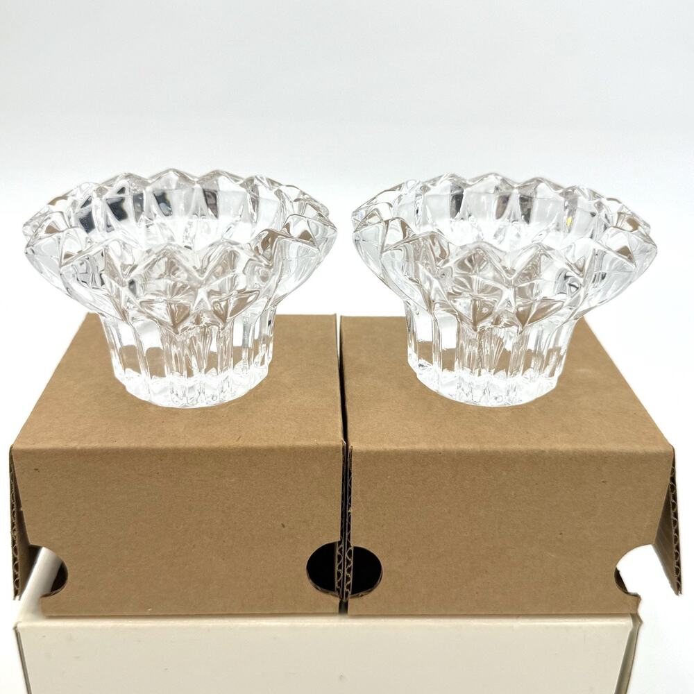24% Lead Crystal Candle holders Vintage Set of 2 w/Box 3.5”x2.5” Made in France